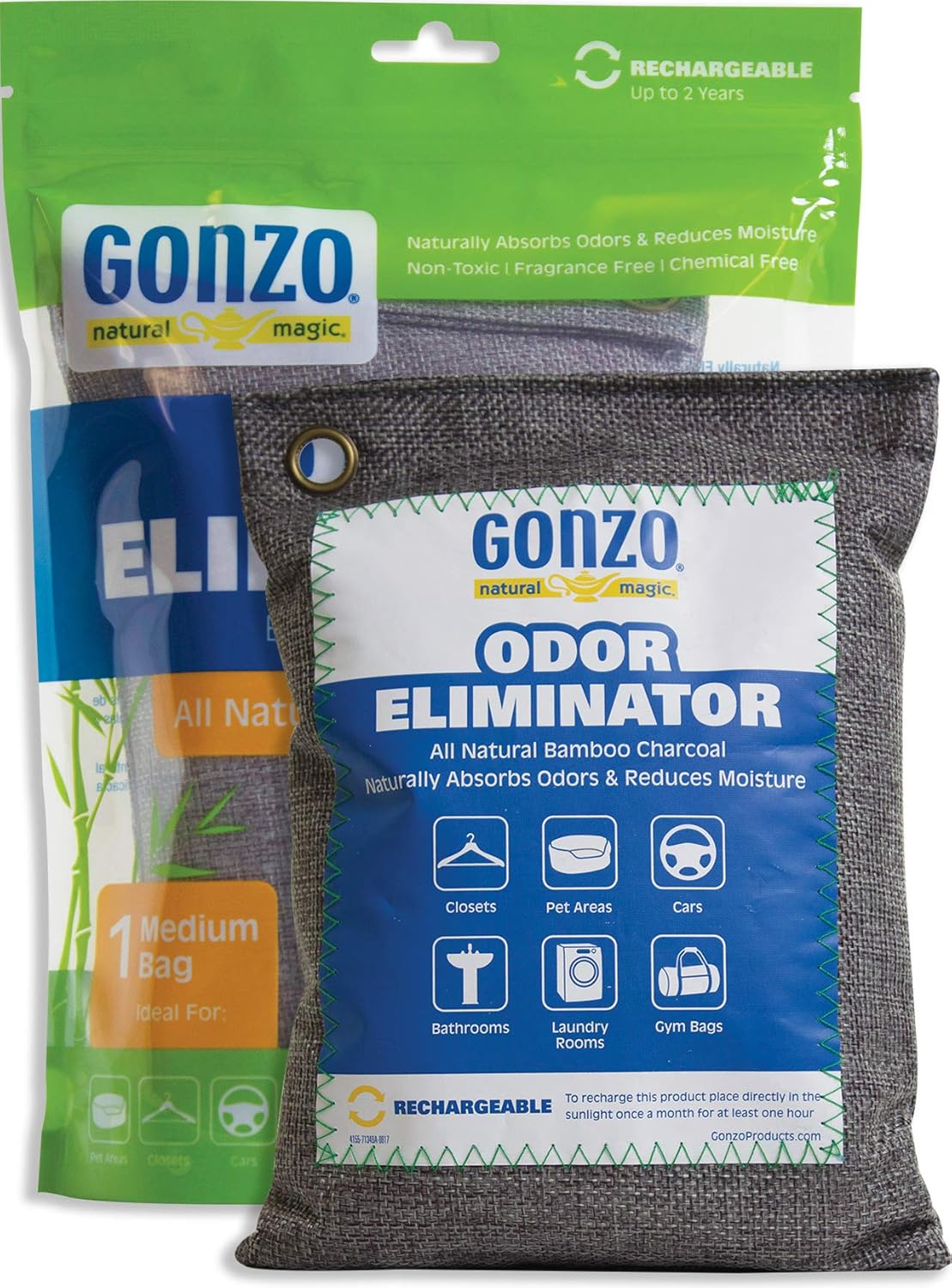 Gonzo Bamboo Charcoal - 1 Medium Bag 250g - Odor Eliminator Bags Natural Purifying Charcoal Odor Absorber Air Freshener For Home Drawers Pets Gym Bag