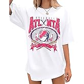 LUKYCILD Oversized Baseball Shirt Women: Vintage Baseball Mom Shirts Baseball Season Graphic Tee Game Day Short Sleeve Tops