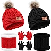 Panitay 2 Sets Winter Toddler Hat Scarf Gloves Set Warm Hat Gloves Knit Neck Scarf for 1-5-6-10 Years Old Girls and Boys