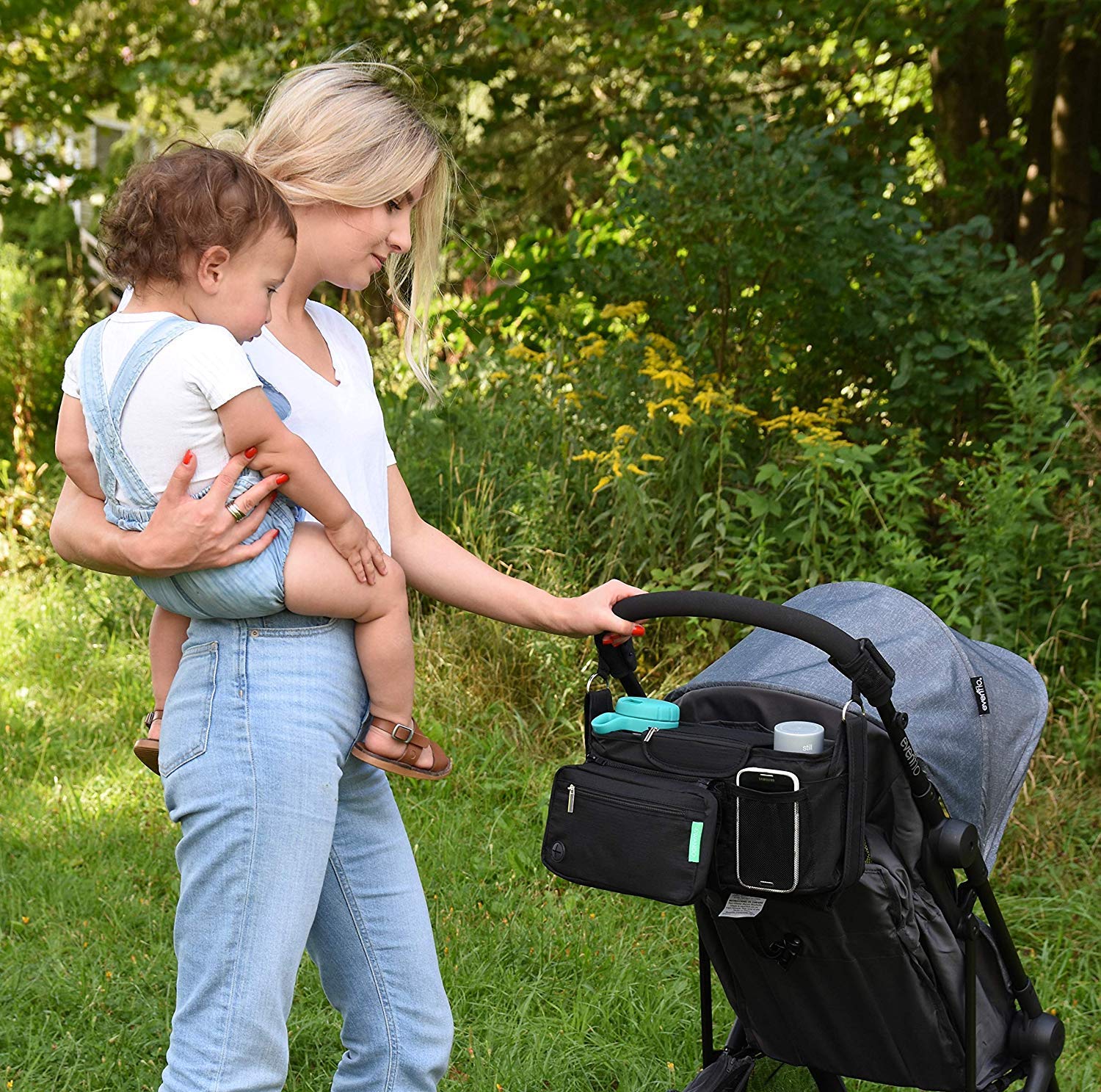 Non-Slip Stroller Organizer With Cup Holders, Exclusive Straps Grip Handlebar. Universal Fit For Uppababy Vista Cruz Nuna Baby Jogger Bob Britax Bugaboo Graco Stroller Accessories Caddy Parent Console : Baby