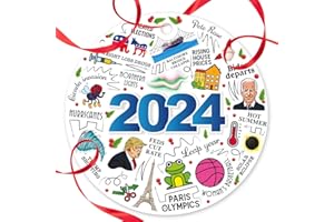 SOUL DÉCOR 2024 Christmas Ornaments, Christmas Ornaments 2024, Year in Review Ornament, Decor for Xmas Tree, Velvet Pouch and Red Ribbon Included, Large 3.75" Round Ornament, Made in The USA by Soul Decor