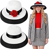 JenPen Women's Retro Wide Brim Straw Hat with Red Flower, Vintage 90s Costume Accessory for Halloween Party Adult Cosplay