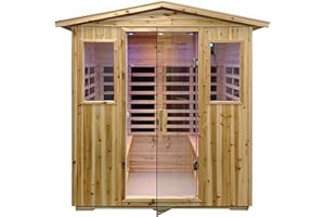 LTCCDSS Outdoor Far Infrared Sauna 4 Person | Withstand Temp -5℉-104℉, Outdoor Indoor Wooden Sauna Room for Home-12 Low EMF Boards-Canadian Hemlock-Chromotherapy-Bluetooth Speaker