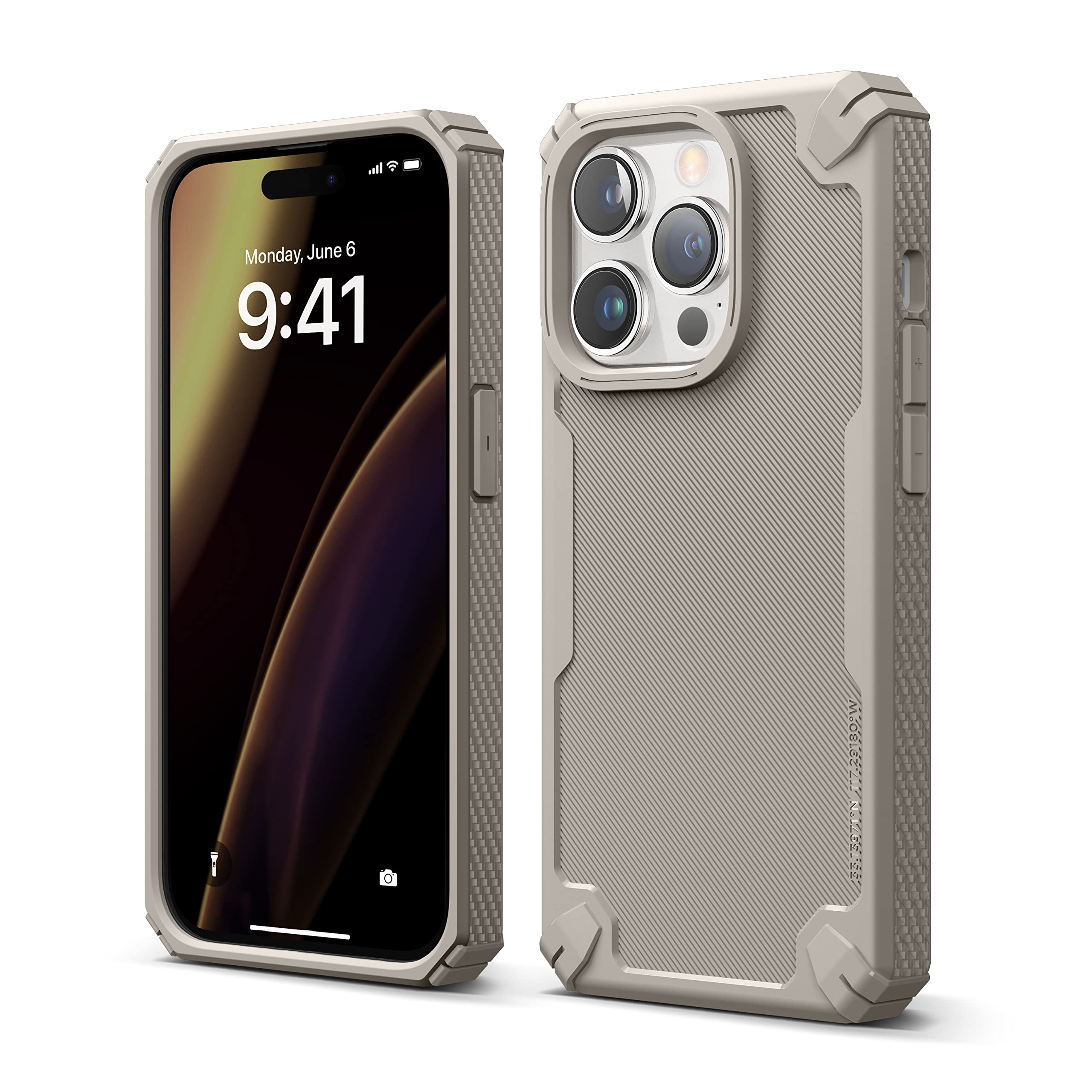 elago Armor Case Compatible with iPhone 14 Pro Case (6.1"), US Military Grade Drop Protection, Heavy-Duty Protective Case, Carbon Fiber Texture, Tough Rugged Design, Shockproof Bumper Cover (Sand)