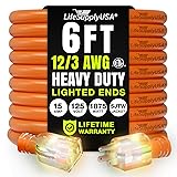 6ft Outdoor/Indoor Extension Cord 12/3 Gauge Extra
