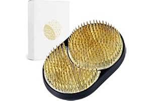 Wazakura Sun and Moon Ikebana Kenzan, Made in Japan, Pin Frog Japanese Flower Holder for Floral Arrangement - 3-3/4"x2-1/4 Brass