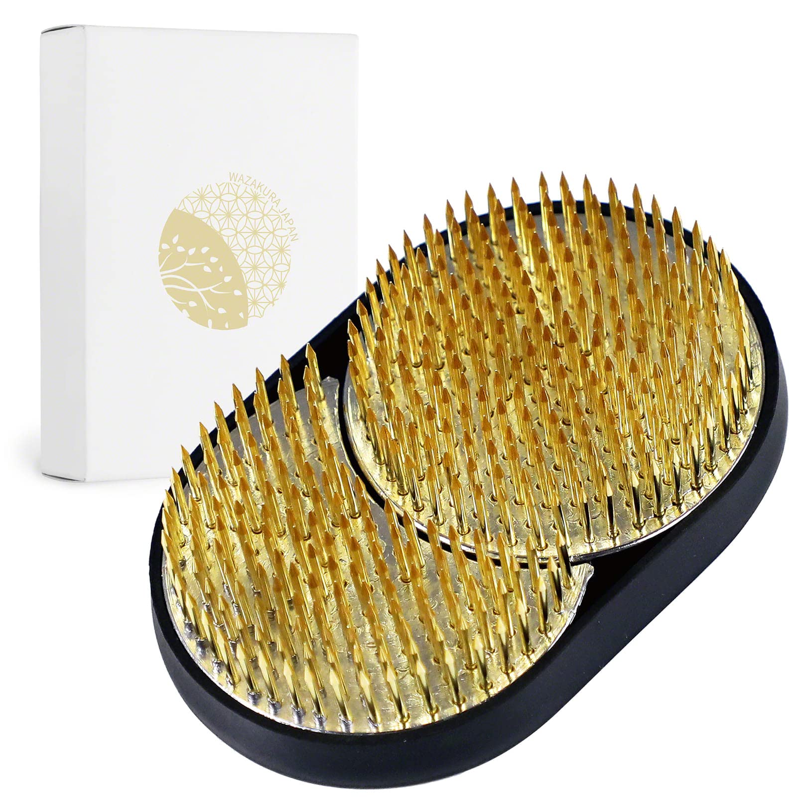 Wazakura Sun and Moon Interlocking Ikebana Kenzan 3.6x2.32" (93x59mm), Made in Japan, Japanese Flower Holder Pin Frog for Floral Arrangement, Flower Arrangement Accessories - Brass Sun and Moon Kenzan