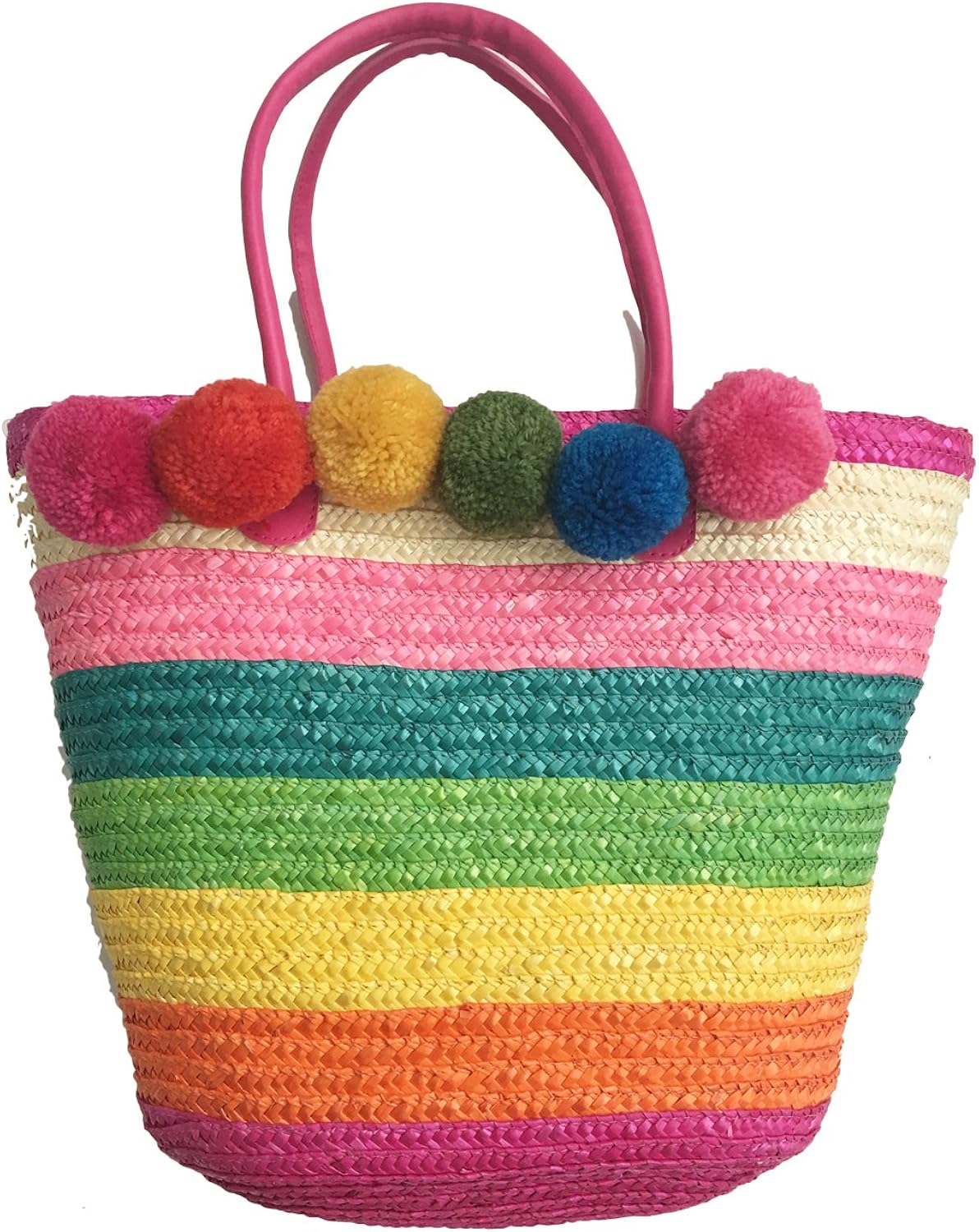 Rainbow Straw Pom Pom Tote Beach, Summer Large Bag Amazon.co.uk