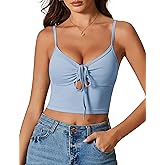Avidlove Women Sexy Tie Front Crop Top V Neck Cutout Spaghetti Strap Y2k Cami Tank Top Going Out Camisole Tops