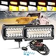 Auxbeam 7 Inch 300W LED Light Bar, 6 Modes Strobe Amber Pod Lights Yellow Fog Light Dual Color Spot Flood Offroad Driving Lights, Memory Function LED Work Lights for Truck Car ATV
