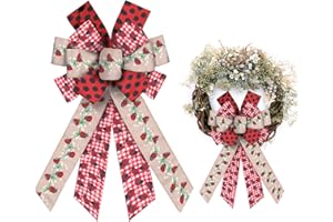 Glodecart Large Summer Bow for Wreath Ladybug Decor, Red Dots Ladybird Bow for Front Door, Red White Plaid Ladybug Wreath Bow for Party Decor Indoor Outdoor Wall Summer Decoration Supplies Ornament