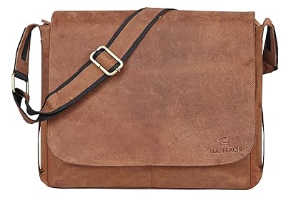 Leaderachi Hunter Leather Laptop Messenger Bag [Varese-Brown]