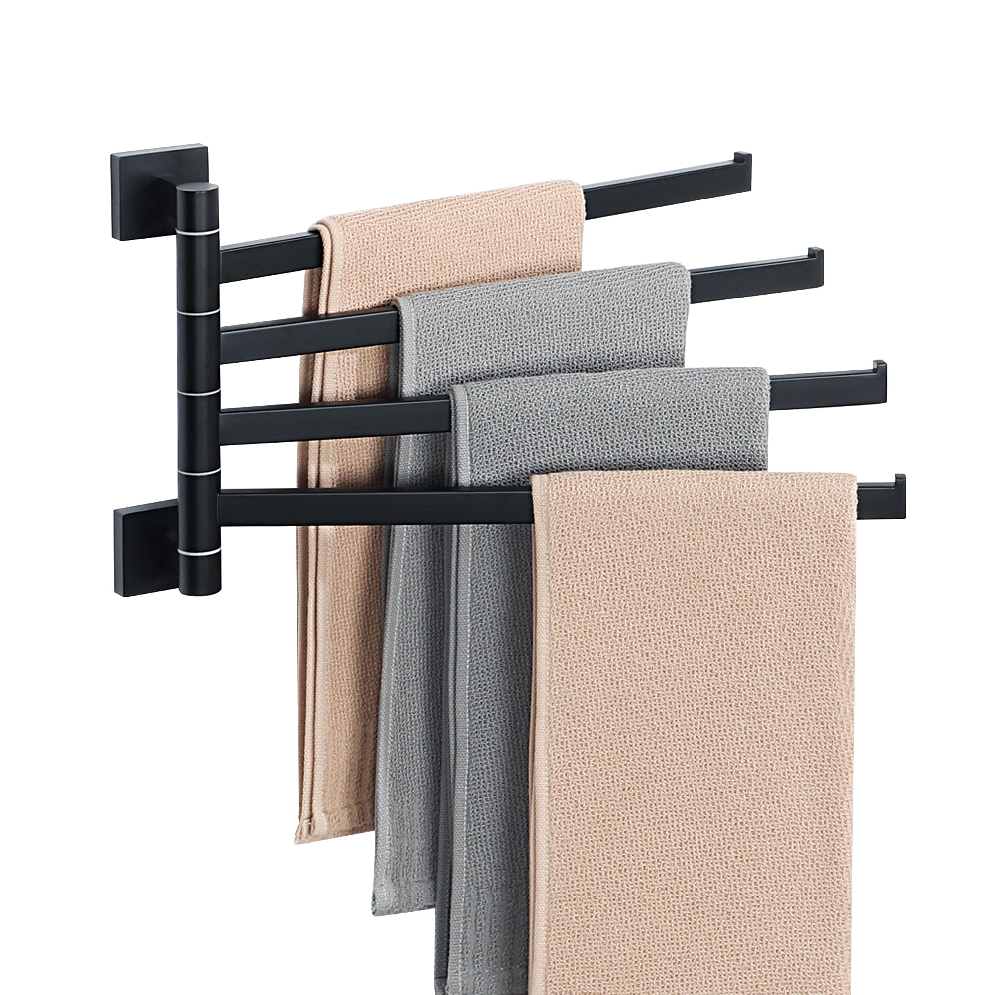 Photo 1 of Alise Swivel Towel Bars, 4-Arm Towel Rack, Storage Space Saving Wall Mount Drying Towel Holder, Swing Out Hand Towel Holder for Bathroom Kitchen Toilet, Square SUS304 Stainless Steel, Matte Black