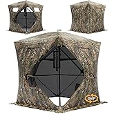 JOMAILIEEL Hunting Blind - 2-3 Person & 3-4 Person 360/270 See Through Ground Blinds for Hunting Deer and Turkey, Pop Up Deer Blind with Single Door/Dual Doors, Portable Carry Bag and Quiet Fast