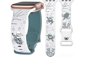 HMFCBFSS Sea Turtle Engraved Band Compatible with Apple Watch Band Women Men 38mm 40mm 41mm 42mm 44mm 45mm 46mm 49mm Two-Tone Cute Sport Silicone Band for iWatch Series 11 10 Se Ultra 9 8 7 6 5 4 3 2 1