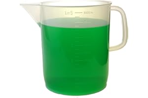 Eisco Labs 5 Liter Polypropylene Beaker with Handle and Spout, 250ml Graduations