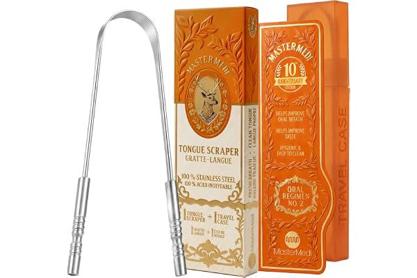 MasterMedi Tongue Scraper with Case Easy to Use Tongue Scraper for Adults, Tongue Cleaner for Oral Care & Hygiene (Single Pac