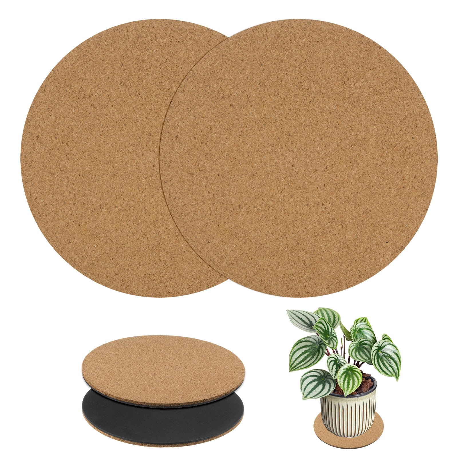 M METERXITY 2-Pack Cork Plant Coasters, 12 Inch Round Coasters Pads Cork Plant Mats Cork Pads for Plants/House/Garden/Indoors/Outdoors, Plant Cork Mats
