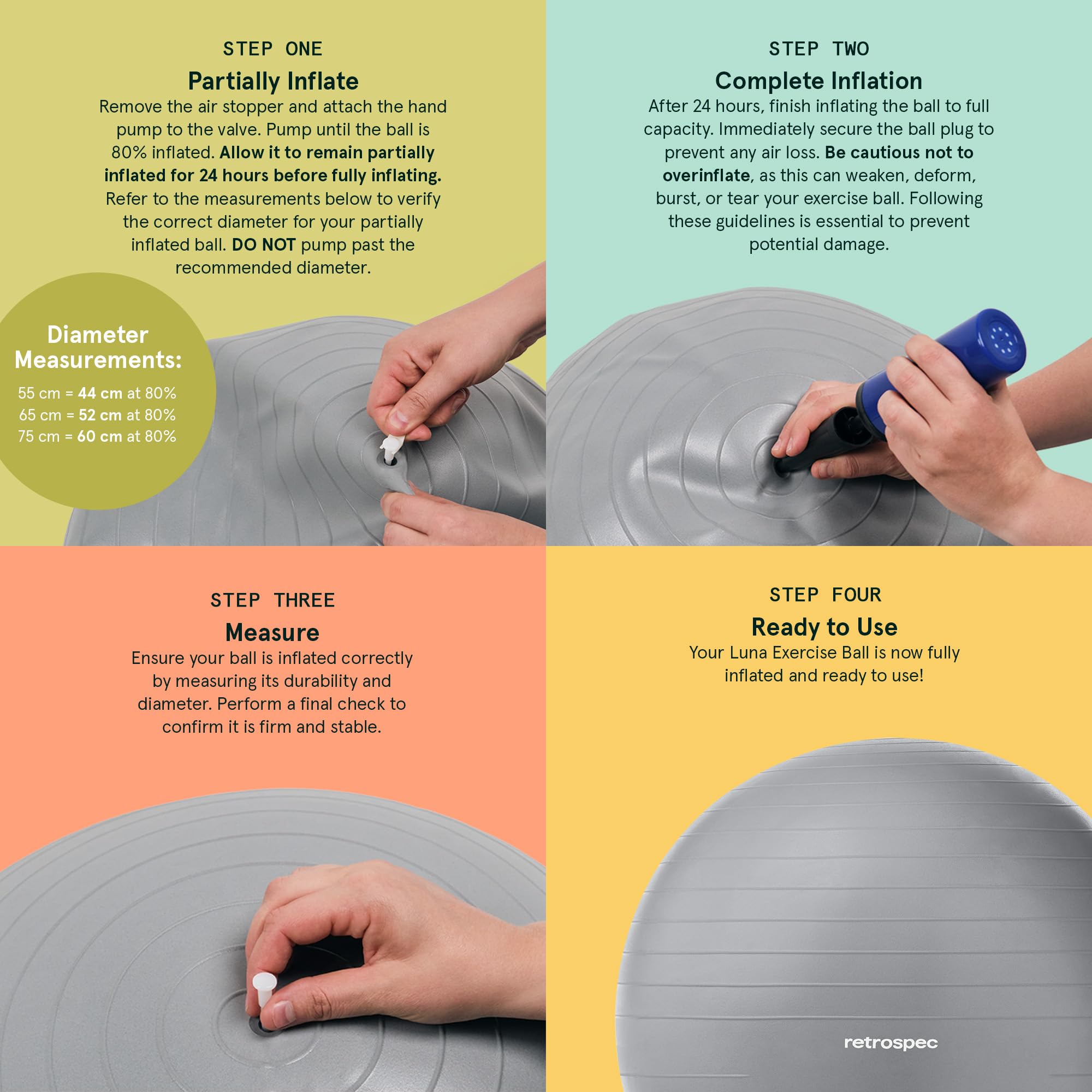 Retrospec Luna Exercise Ball with Pump - Anti-Burst Fitness Equipment for Yoga, Core Training & Stability - Home Gym Swiss Ball for Office & Pregnancy