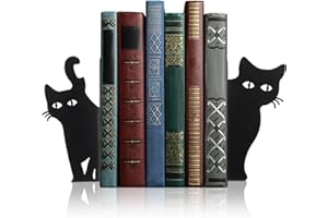 Geelin Peeping Cat Metal Bookends Set of 2 Styles Christmas Book Ends for Shelves Bookshelf Home Office Desk Bookshelf Decor Gift for Cat Lovers and Reading Enthusiasts (Lovely Style)