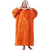 Wearable Blanket Hoodie for Women and Men, Soft Pumpkin Hooded Blanket for Home Lounge
