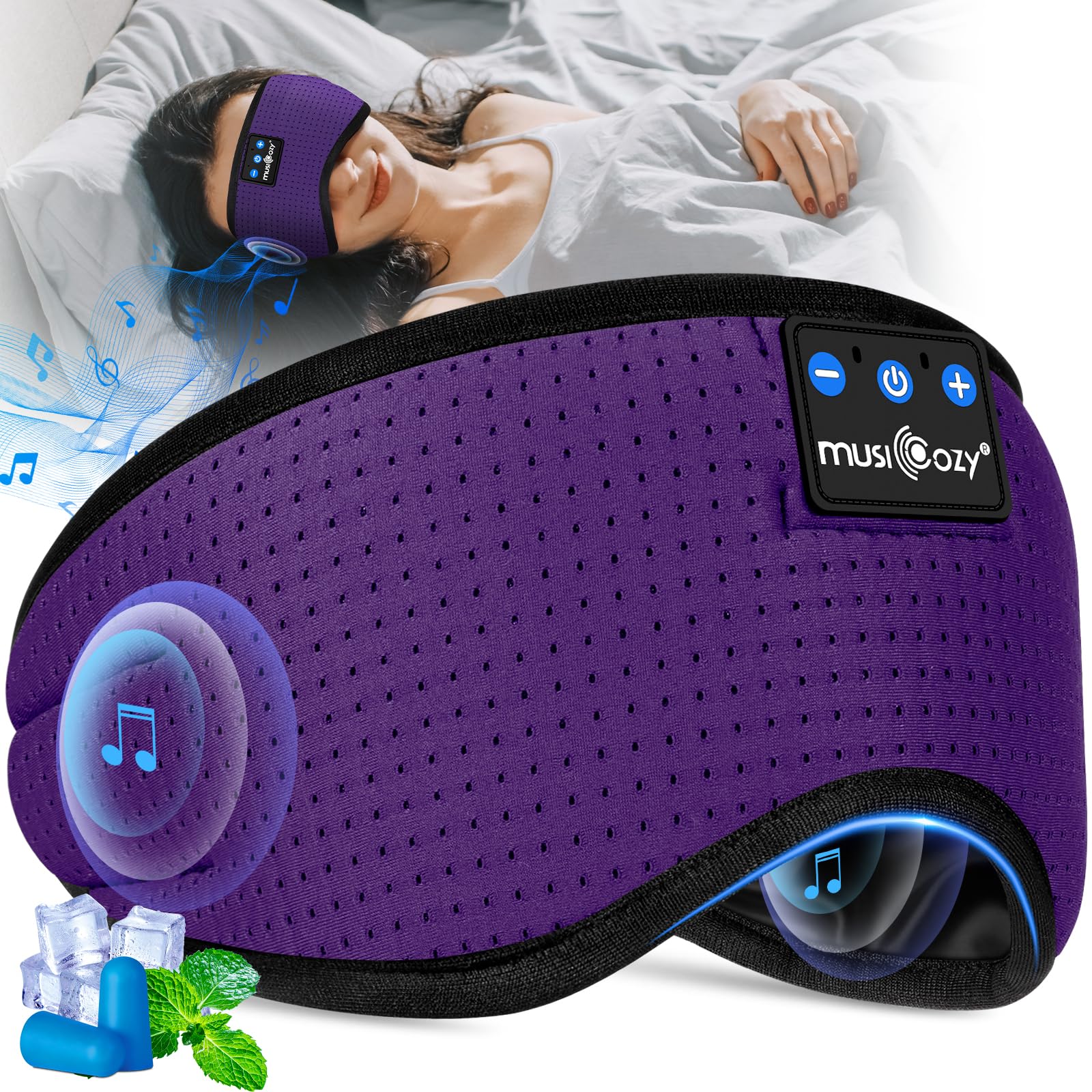 MUSICOZY Sleep Mask Headphones,Upgraded Bluetooth V5.3 Sleep Headphones w/ Adjustable Headphones Side Sleepers,Breathable & Comfortable Bluetooth Eye Mask Tech Gadgets Sleep Aids Men Women, Purple