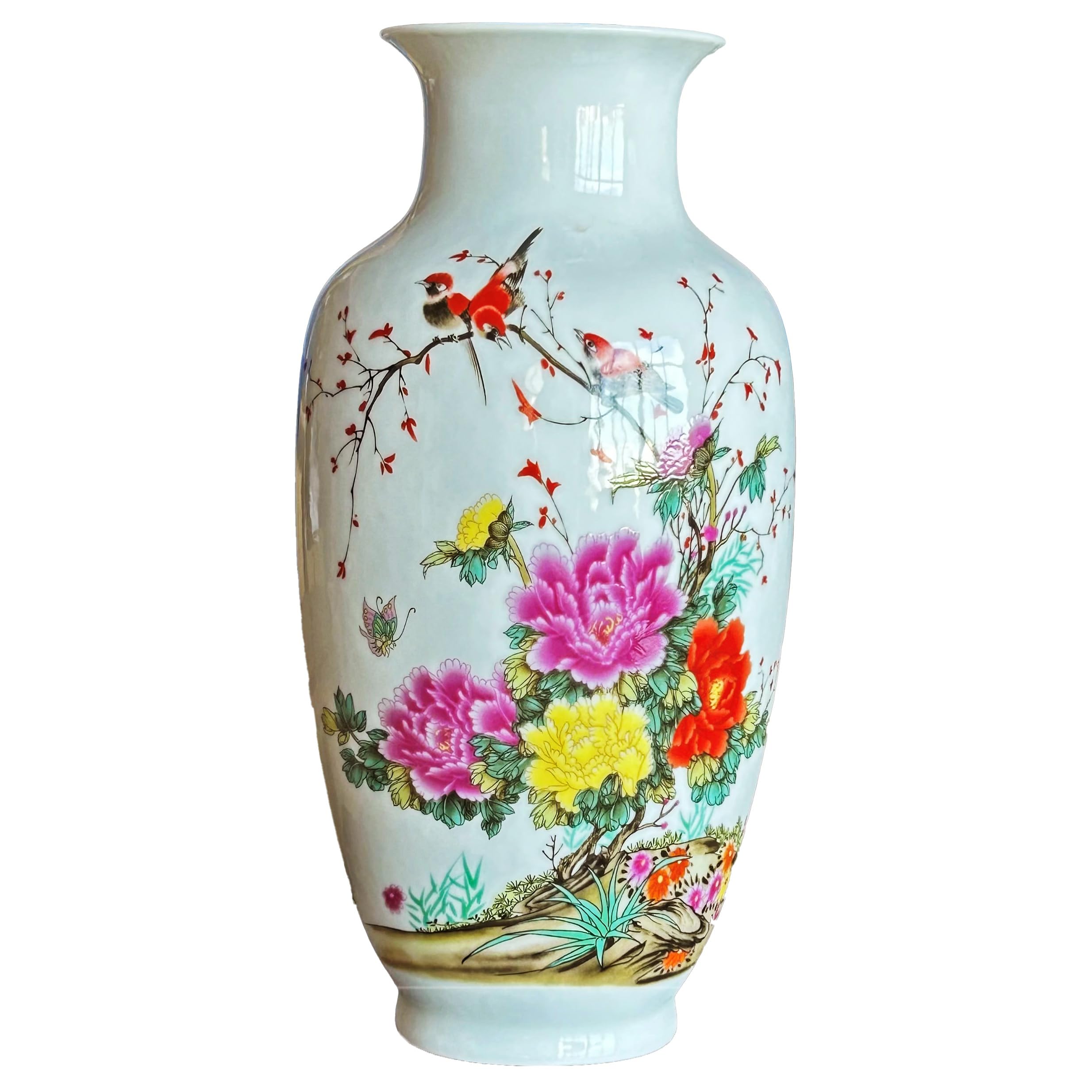 Photo 1 of MTME Porcelain Figurines, Jingdezhen Decorative Flower vase, Blessings Sr. Home Decor, Wedding Gifts, Aesthetic Sculpture Home décor (Multicolor Peonies)
