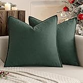 MIULEE 24x24 Inch Pack of 2 Decorative Linen Pillow Covers Boho Farmhouse Modern Soft Accent Euro Shams Throw Pillows for Bed Neutral Cushion Covers Sofa Couch Living Room Home Decor, Dark Green