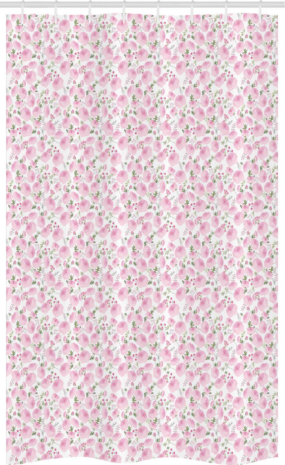 ABAKUHAUS Floral Stall Shower Curtain, Spring Pattern of Ranunculus Flowers Wedding Party, Fabric Bathroom Decor Set with Hooks, 120 x 180 cm, Baby Pink Dried Rose — image 1