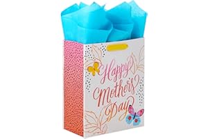 Hallmark 9" Medium Mother's Day Gift Bag with Tissue Paper (Pastel Butterflies, Watercolor, Happy Mother's Day) for Mom, Grandma, Sister, Nana, Gigi