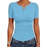 ANRABESS Womens Tops Short Sleeve Henley Shirts 2026 Summer Ribbed Slim Fit Basic Casual Tee Blouse Trendy Spring Clothing