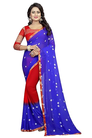 Winza Designer Womens Chiffon Saree With Blouse (BANDHANIB)