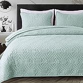 Whale Flotilla Soft Twin Size Quilt Set for All Seasons, 2-Piece Ultrasonic Geometric Quilts Bedding Set, Lightweight Reversible Bedspread, Coverlet, Bed Cover with Pillow Sham, Aqua Blue