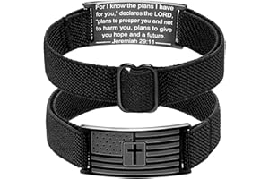 HSWYFCJY Stocking Stuffers Christmas Gift - American Flag Cross Bracelet for boys Men Adjustable Strap Christian Bracelets Engraved Bible Verses Inspirational Messages Religious Prayer Jewelry Gift