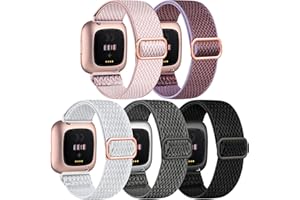 DaQin 5 Pack Elastic Sport Nylon Band Compatible with Fitbit Versa/Versa Lite/Versa SE/Fitbit Versa 2 Bands for Women Men, Ad