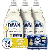 Dawn Free &amp; Clear Dishwashing Liquid Dish Soap (3x24 oz) + Dawn Non-Scratch Scrubber Sponge (2 Count), Lemon Essence