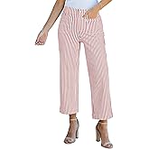 luvamia Striped Jeans for Women Trendy High Waisted Cropped Wide Leg Pants Stretchy Denim Patch Pocket Pinstripe Pants