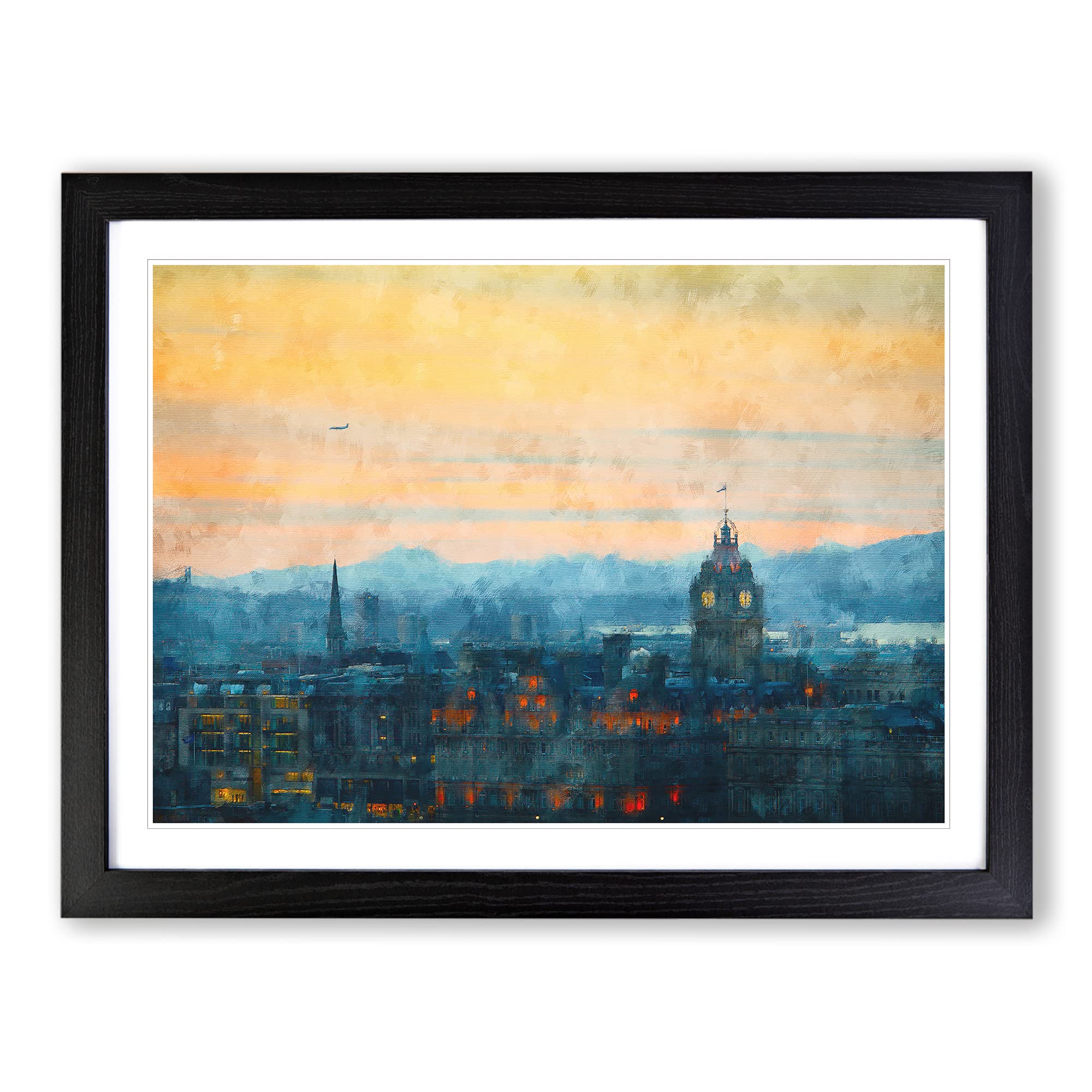 Edinburgh Skyline In Scotland Painting Modern Art Framed Print | A3 Black Framed Wall Art | Ready to Hang | Modern Cityscape Picture | Living Room Bedroom Lounge Office