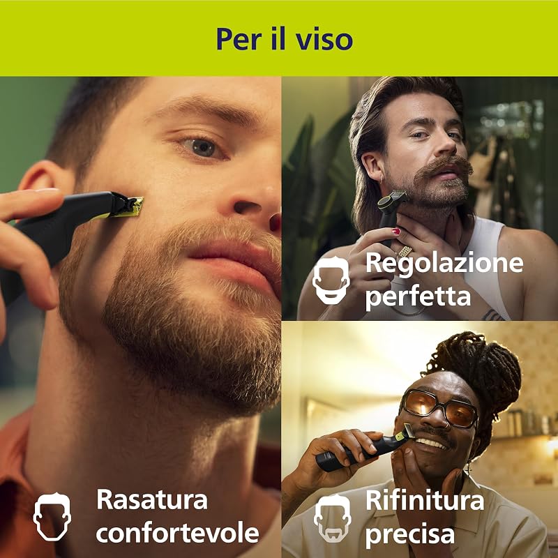 OneBlade Pro 360 Autentico Regolabarba elettrico per viso e corpo, rasoio e depilatore, 2x 360 lame, pettine a 14 lunghezze, kit per il corpo, base di ricarica, custodia da viaggio, QP6652/30
