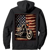 Motorcycle USA Flag Retro Biker Pullover Hoodie