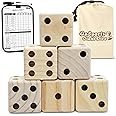 GoSports Giant Wooden Playing Dice Set with Rollzee and Farkle Scoreboard - Includes 6 Dice, Dry-Erase Scoreboard and Canvas Tote Bag - Choose 2.5 Inch or 3.5 Inch Dice)
