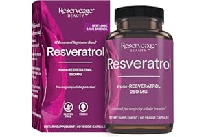 RESERVEAGE NUTRITION Reserveage Beauty Resveratrol 250 mg - Best Trans-Resveratrol - Vegan Antioxidant Supplement for Cellular & Heart Health - Aids Healthy Aging & Immune Health - 60 Vegetable Capsules