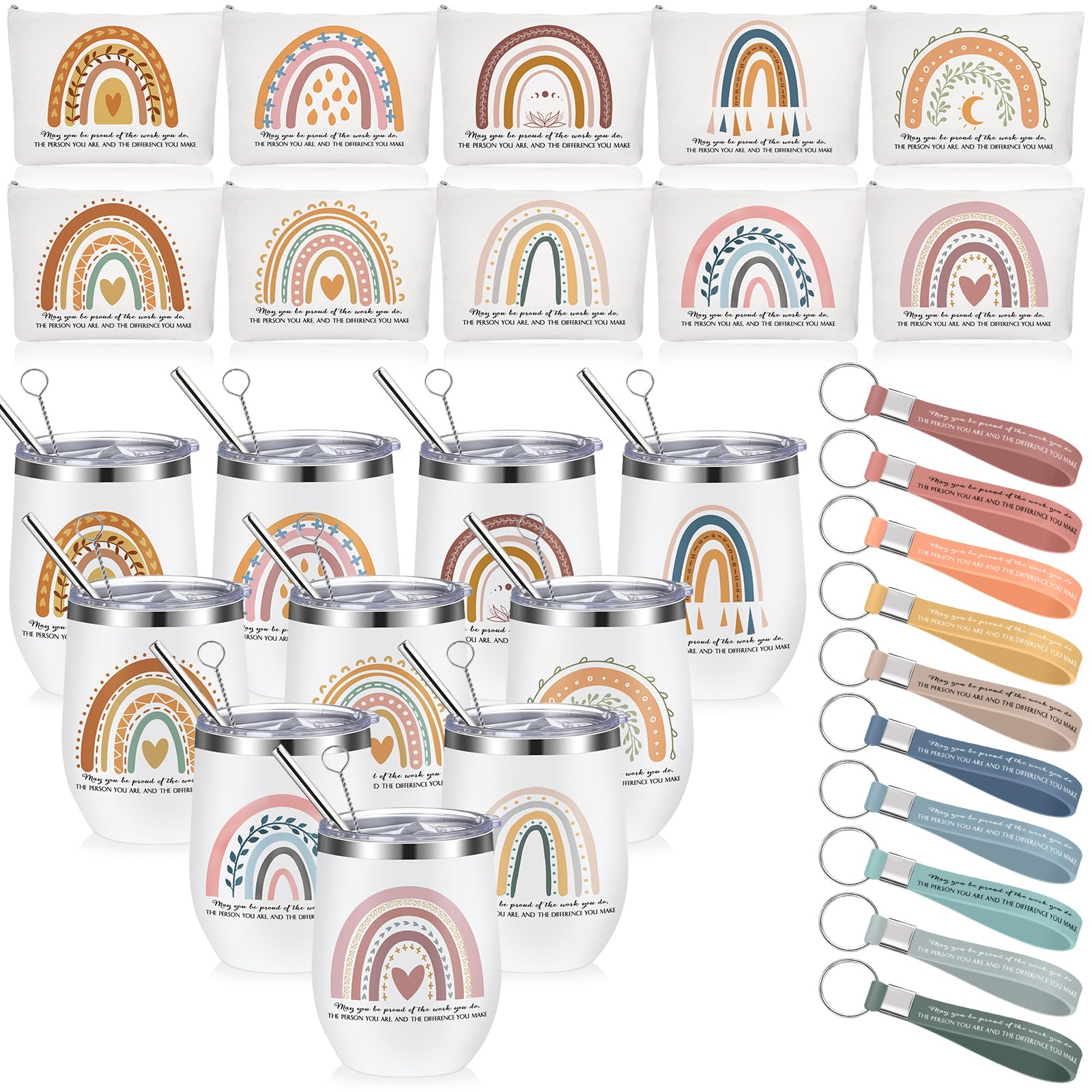 Photo 1 of Bokon Set of 30 Employee Appreciation Gifts 12 oz May You Be Proud Sign Stainless Steel Tumbler Rainbow Sign Makeup Bags and Silicone Keychains Inspirational Gifts Thank You Gift