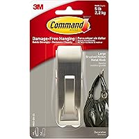 Command Large Modern Reflections Metal Hook, Brushed Nickel, 1-Hook, 2-Strips, Decorate Damage-Free