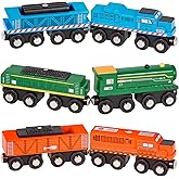 Battat – Classic Trains – 6 Pieces Wooden Railroad Set – Magnetic Toy Trains – Train Engines & Cars – 3+ Years– Wooden Locomo