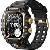 amBand Rugged Case with Band for Apple Watch Ultra 3/2/1 49mm, M3 Military Grade Shockproof Cover, Includes Screen Protector Kit, Tactical Band for Men - Compatible with iWatch Ultra, Black Gold