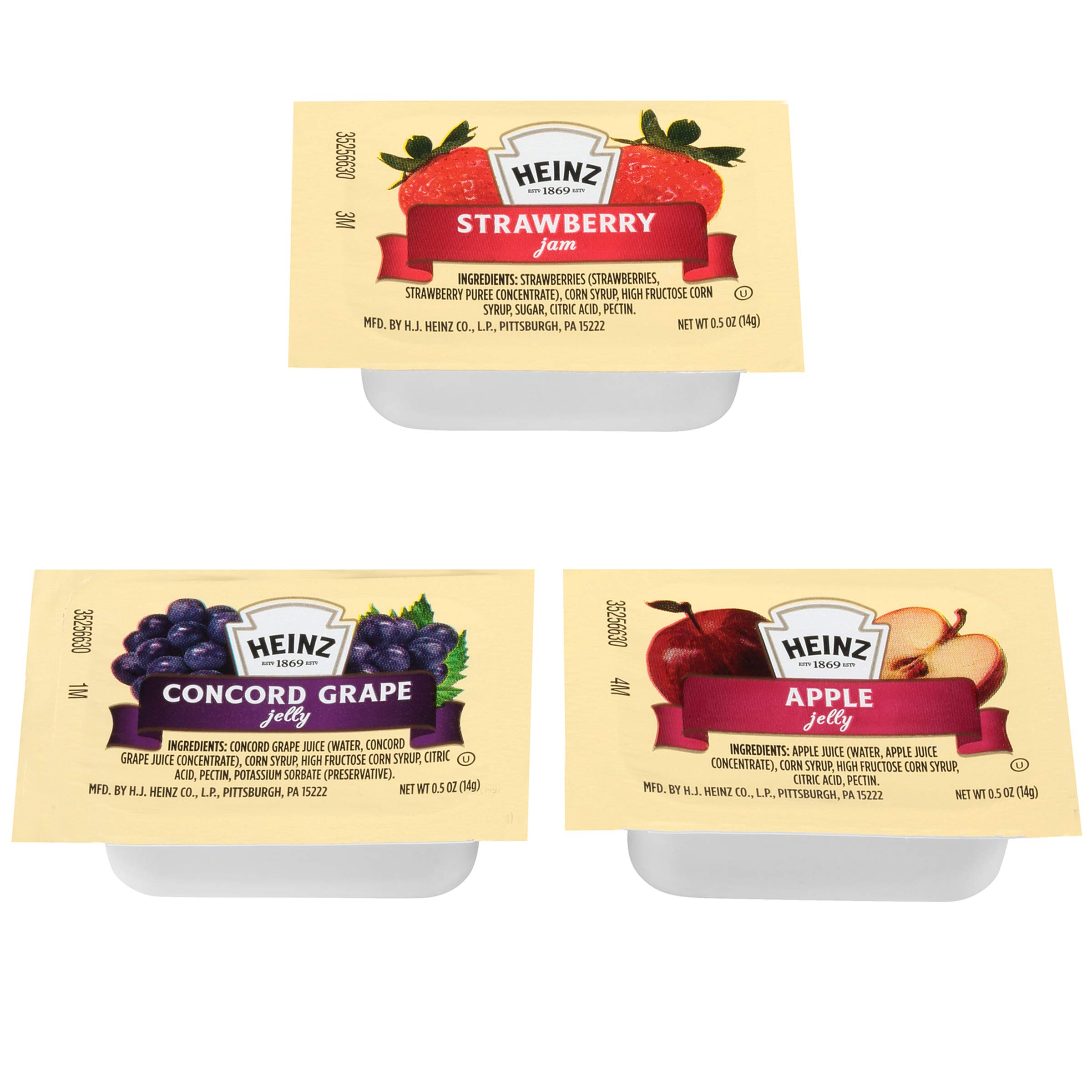 Heinz Assorted Grape, Apple, Strawberry Jelly Single Serve Packet (0.5