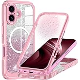 Hekodonk for iPhone 17 Case,Compatible with Magsafe [Built-in Tempered Glass Screen Protector & Camera Lens Protection] Full Body Shockproof Protective Women Girl Bling Case,All Pink