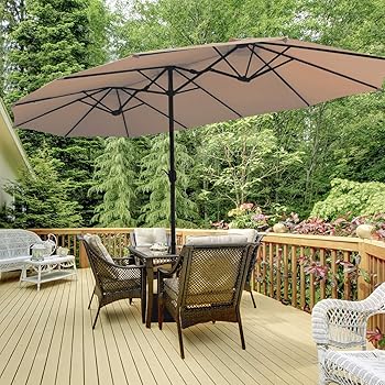 Amazon Com Tangkula 15 Ft Patio Double Sided Umbrella With Base Outdoor Extra Large Market Umbrella With Crank Handle Outdoor Twin Table Umbrella Base Included Umbrella With Crank And Base Beige Clothing