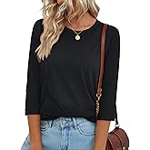 YUCOLEN 3/4 Length Sleeve Womens Tops Crew Neck Loose Cotton T Shirts Casual Blouses Summer Tunic 2026